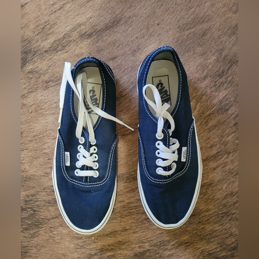 Vans Dark Blue Canvas Shoes with White Accents